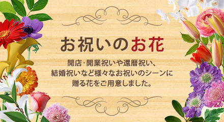 お祝いのお花 開店･開業祝いや還暦祝い、結婚祝いなど様々なお祝いのシーンに贈る花をご用意しました。